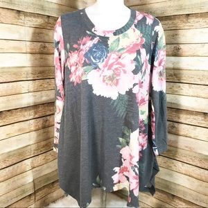 Philosophy floral gray long sleeve top